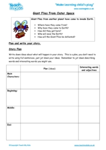 Worksheets for kids - giant flies from outer space